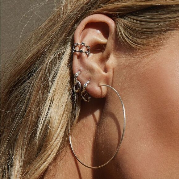 Luv AJ Capri Wire Hoop Earrings (Silver) - Picture 5 of 8